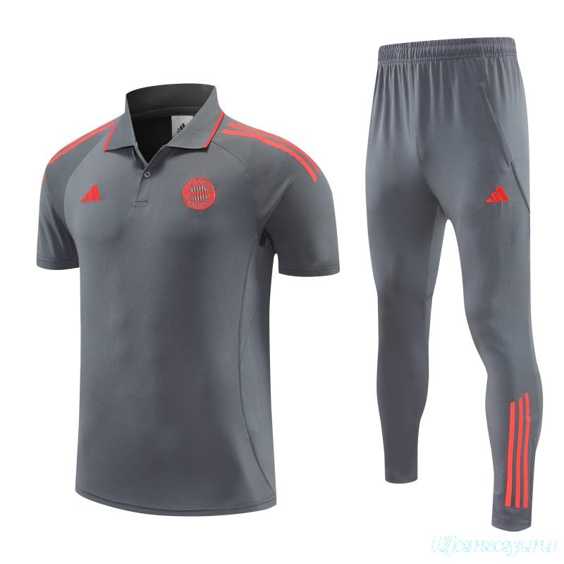 26/27 Bayern Munich  Grey  Polo Training Shirt + Long Pants Tracksuit