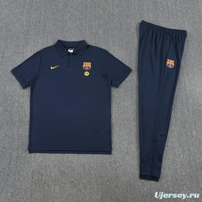 26/27  Barcelona Navy Blue Polo Training Shirt + Long Pants Tracksuit