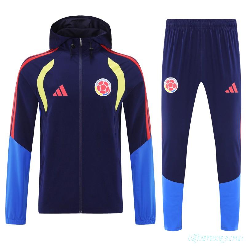 26/27 Colombia  Navy Blue Full Zipper Hooded Jacket Tracksuit + Long Pants