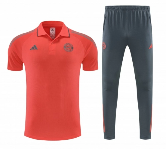 26/27  Bayern Munich Red Polo Training Shirt +Grey  Long Pants Tracksuit