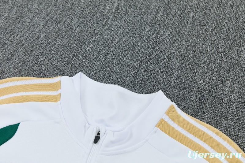 26/27 Italy White Half Zipper Jacket Tracksuit + Green Long Pants