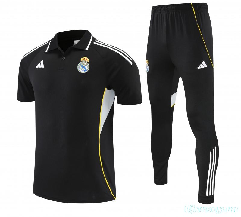 26/27 Real Madrid Black Polo Training Shirt + Long Pants Tracksuit