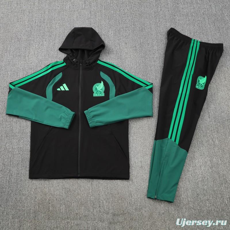 26/27  Mexico Black & Dark Green Full Zipper Hooded Jacket Tracksuit + Long Pants