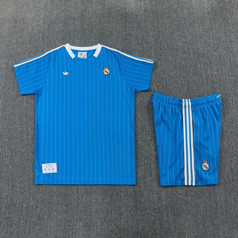 26/27 Real Madrid  Blue Pinstripe  Short Sleeve+Soccer Shorts