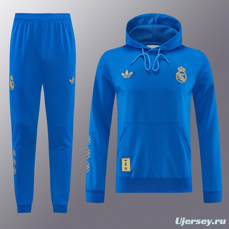 26/27 Real Madrid Royal Blue Pullover Hooded Tracksuit + Long Pants