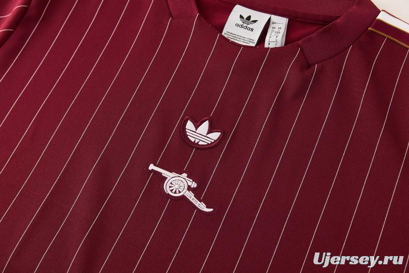 26/27  Arsenal  Maroon Pinstripe Short Sleeve+Soccer Shorts