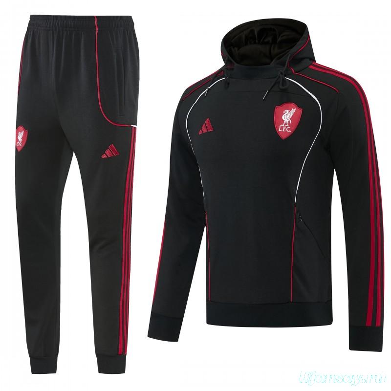 26/27 Liverpool  Black Full Zipper Hooded Jacket Tracksuit + Long Pants