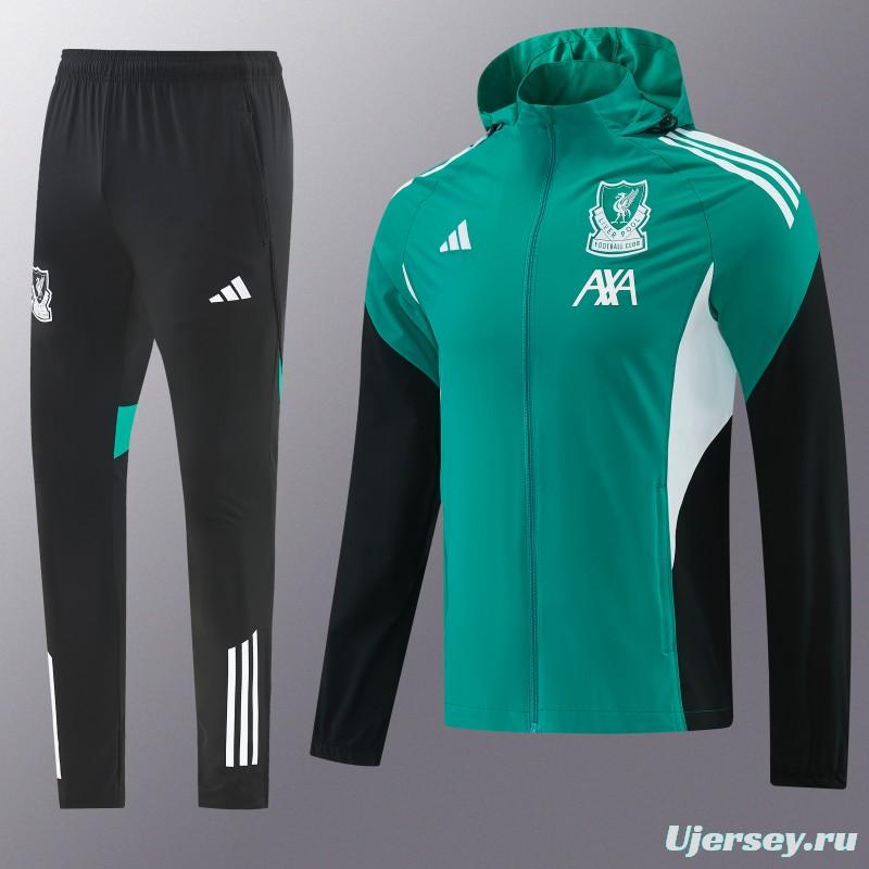 26/27 Liverpool Green Full Zipper Hooded Jacket Tracksuit + Black Long Pants