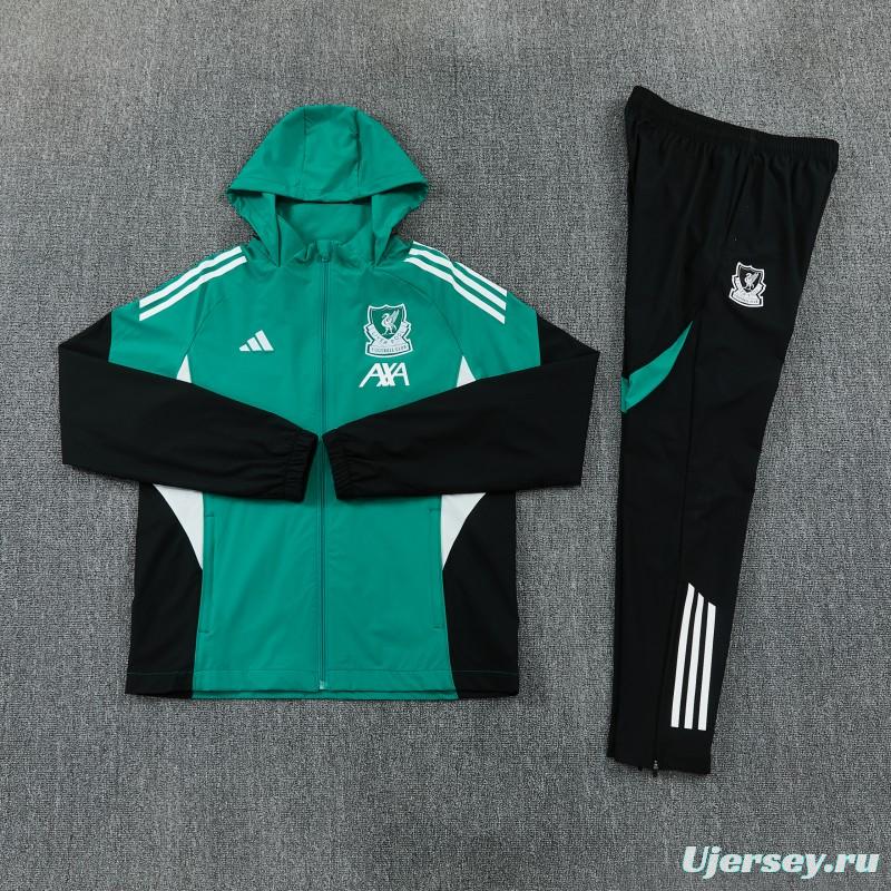 26/27 Liverpool Green Full Zipper Hooded Jacket Tracksuit + Black Long Pants