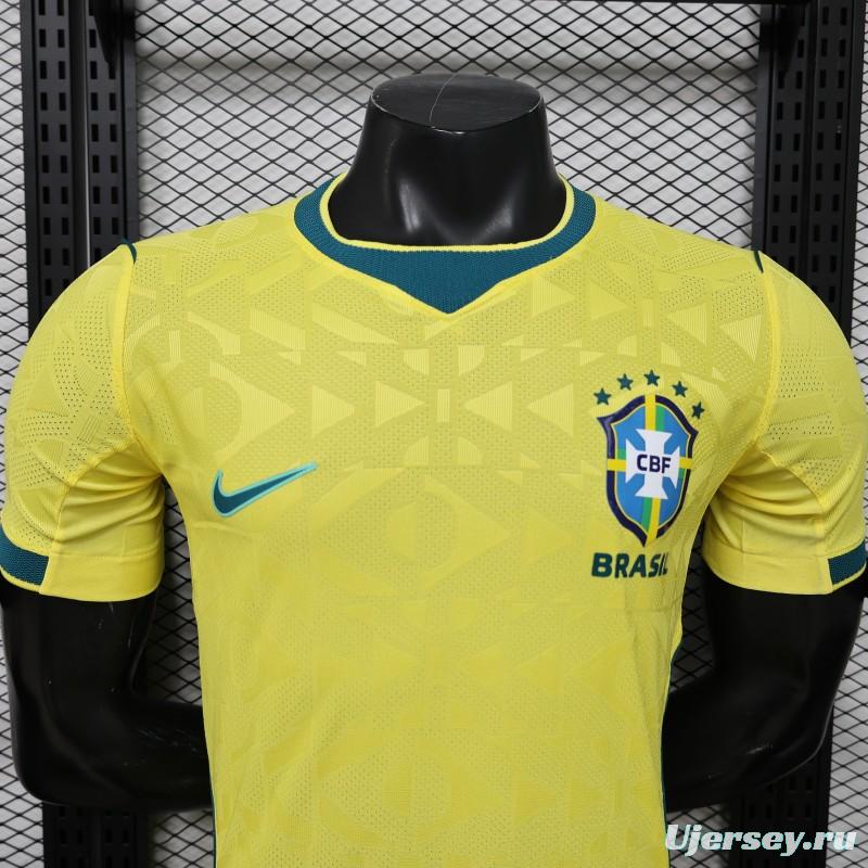 Player Version 2026 Brazil Yellow  Geometric Pattern Home Jersey