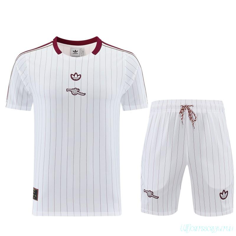 26/27 Arsenal  White Pinstripe Short Sleeve+Soccer Shorts