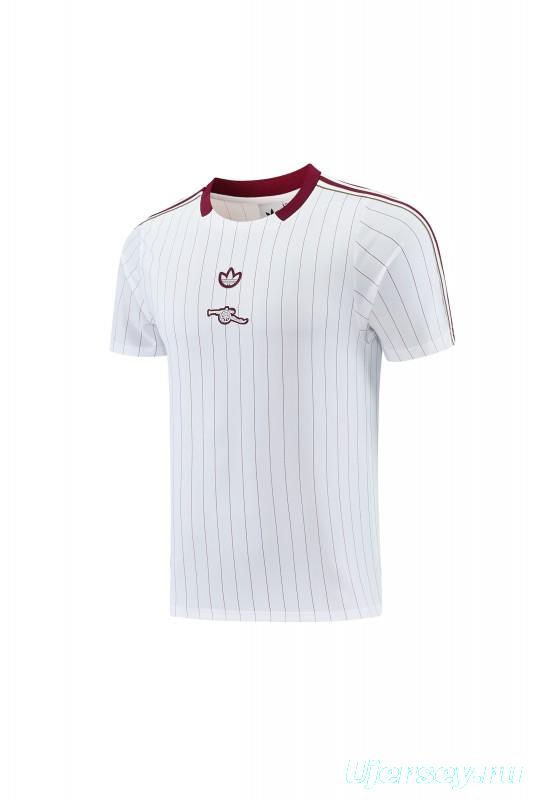 26/27 Arsenal  White Pinstripe Short Sleeve+Soccer Shorts