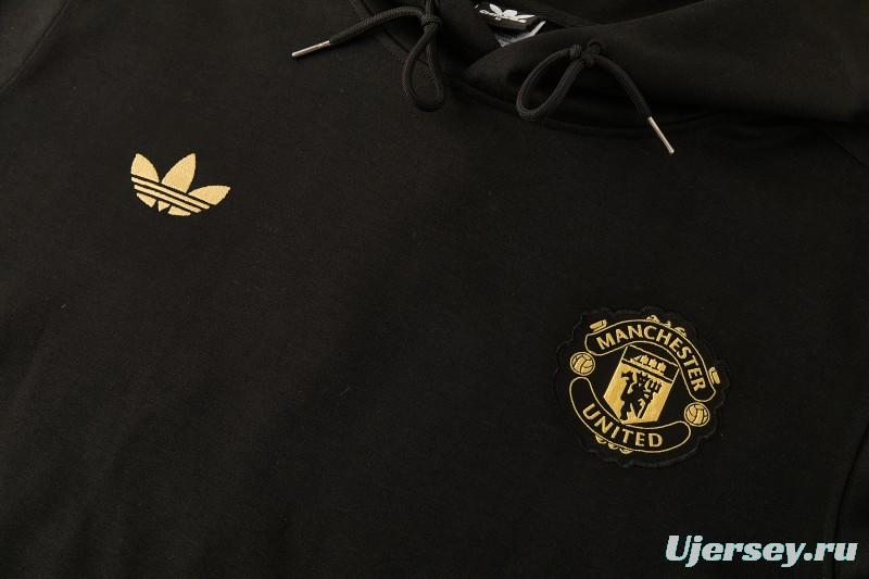 26/27 Manchester United Black Pullover Hooded Tracksuit + Long Pants