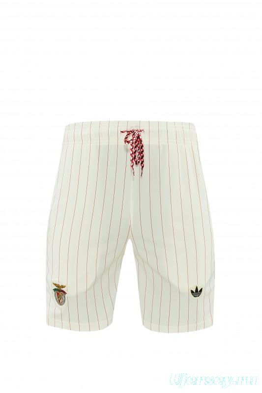 26/27 Benfica × Adidas Originals Off-White Pinstripe Short Sleeve+Soccer Shorts
