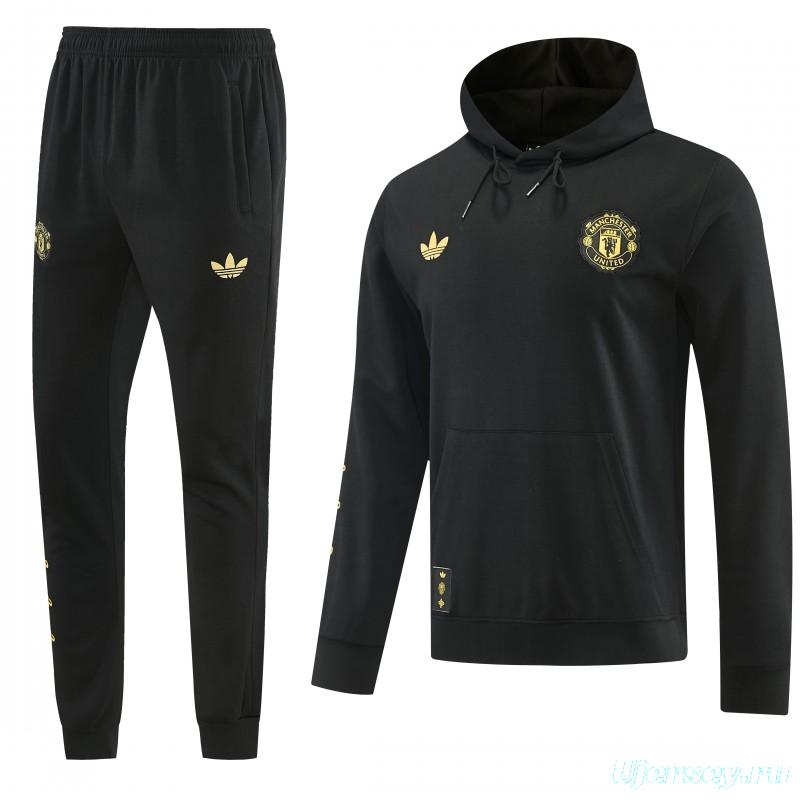 26/27 Manchester United Black Pullover Hooded Tracksuit + Long Pants