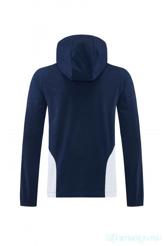 26/27 Real Madrid Navy Blue Full Zipper Hooded Windbreaker Tracksuit + Long Pants