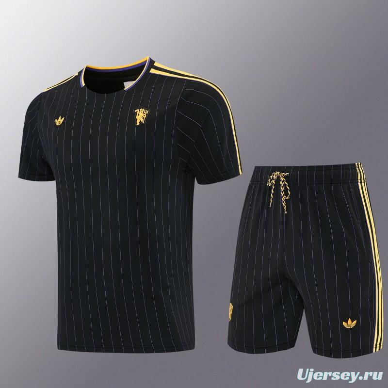 26/27  Manchester United Black Short Sleeve+Soccer Shorts