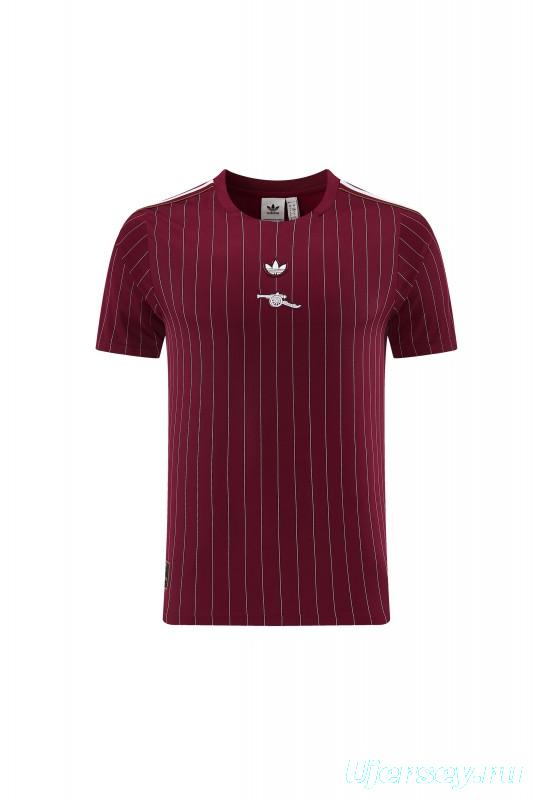 26/27  Arsenal  Maroon Pinstripe Short Sleeve+Soccer Shorts