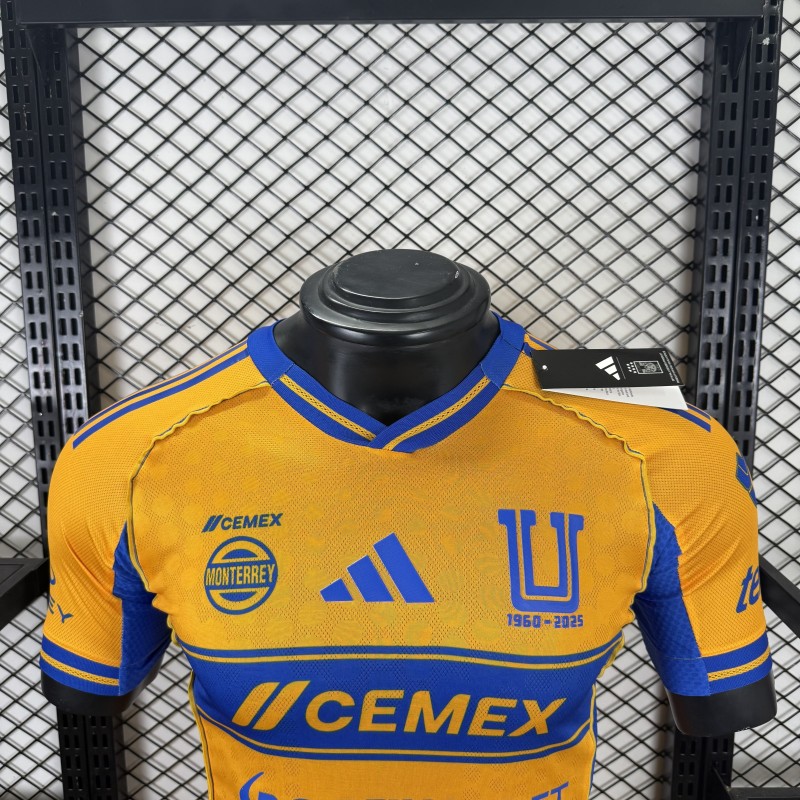 Player Version 25/26 Tigres UANL Gold with Blue Chest Band, 65th Anniversary Badge & Sportiumbet Jersey