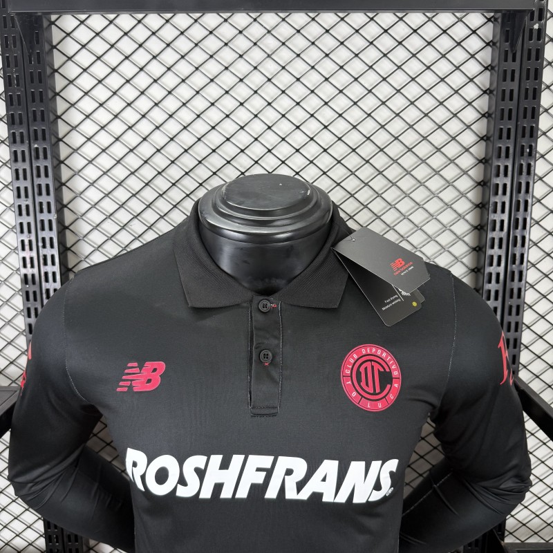 Player Version 25/26 Deportivo Toluca FC Black Goalkeeper Long Sleeve Jersey with Polo Collar