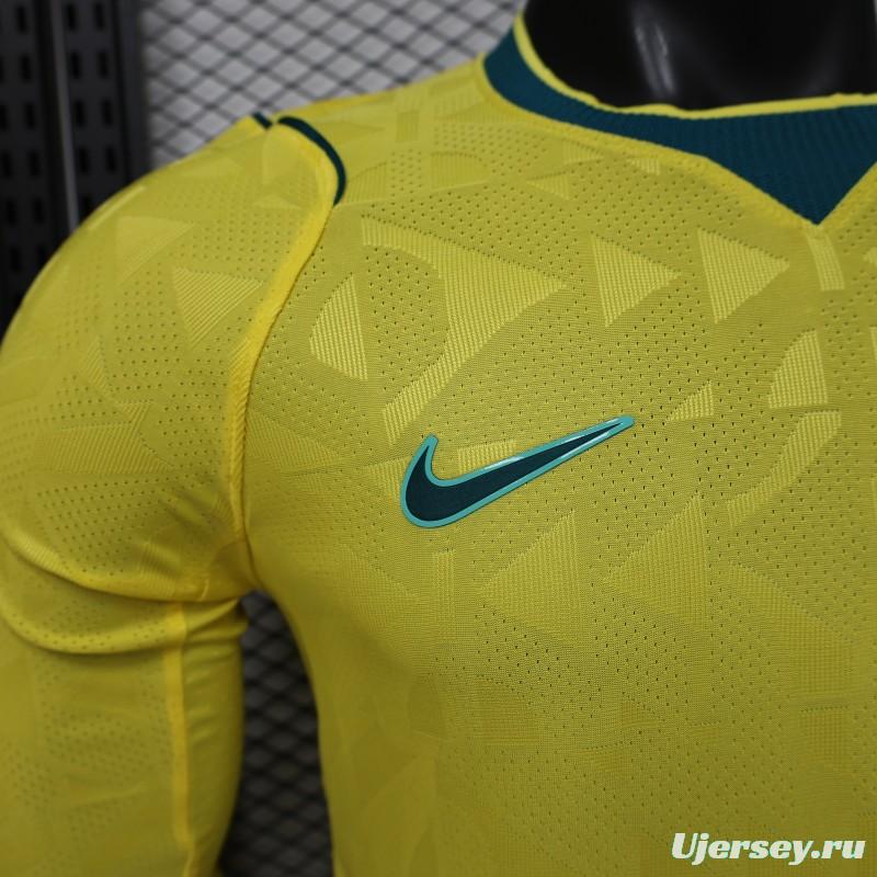 Player Version 2026 Brazil  Yellow with Geometric Pattern Home Long Sleeve Jersey