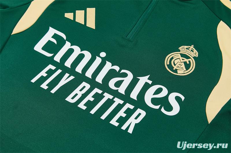 2026 Real Madrid Green & Cream  Half Zipper Jacket Tracksuit + Long Pants