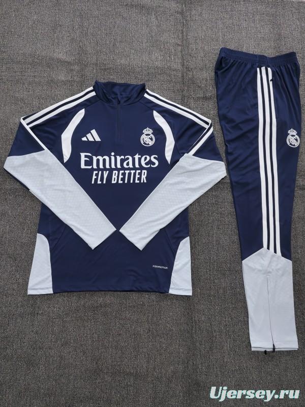 26/27 Kids Real Madrid Away Navy Blue Half Zipper Jacket Tracksuit + Long Pants