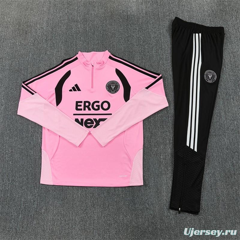 2026 Inter Miami CF Pink  Half Zipper Jacket Tracksuit + Black Long Pants