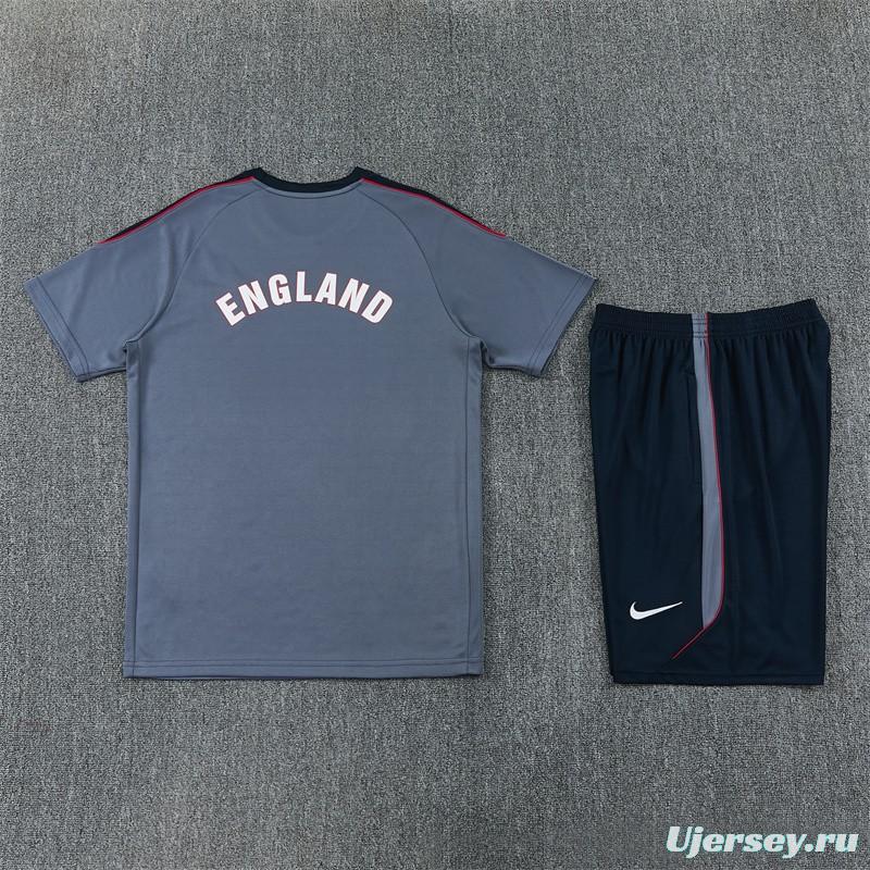 2026 England Grey Short Sleeve+ Navy Blue Soccer Shorts