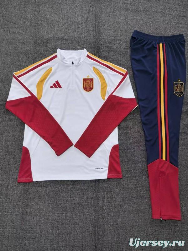 26/27 Kids Spain Away White Half Zipper Jacket Tracksuit + Long Pants