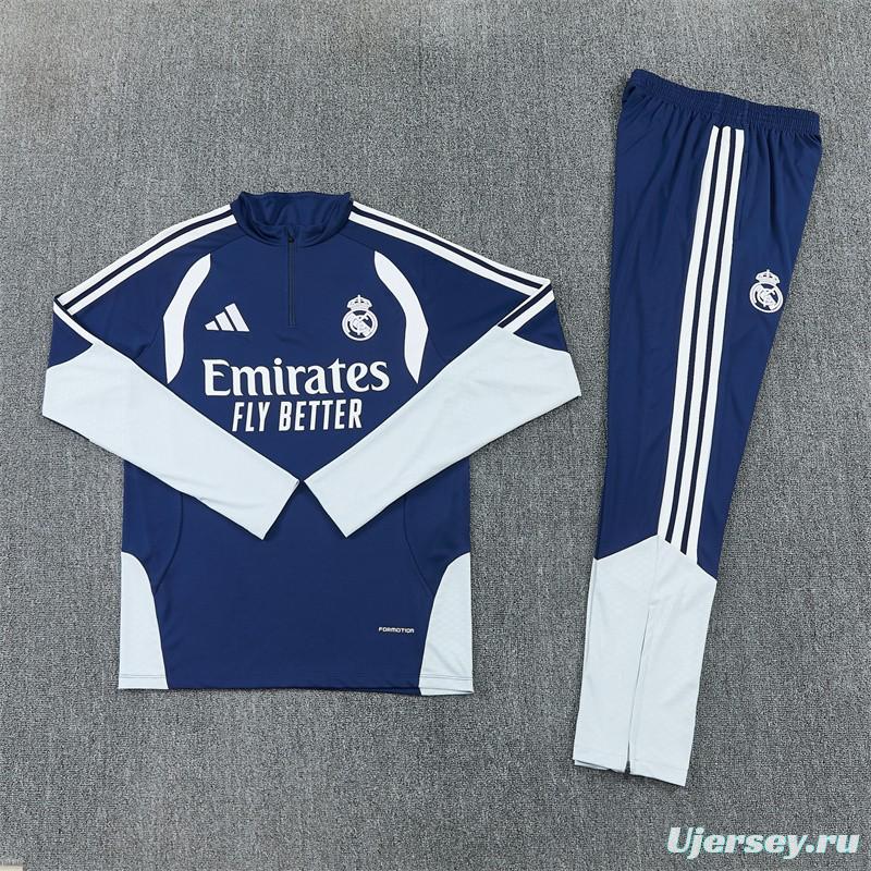 26/27 Real Madrid Away Navy Blue Half Zipper Jacket Tracksuit + Long Pants