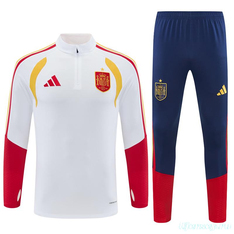 26/27 Spain Away White Half Zipper Jacket Tracksuit + Long Pants