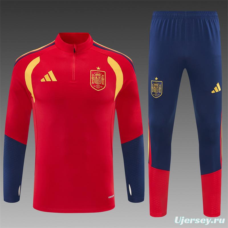 26/27 Spain Home Red Half Zipper Jacket Tracksuit + Long Pants