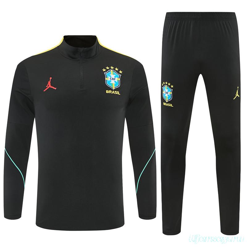 2026 Brazil Black & Yellow Half Zipper Jacket Tracksuit + Long Pants