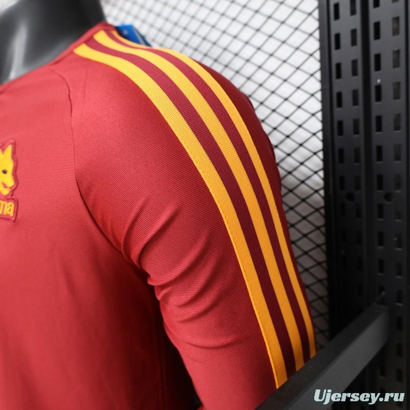 Player Version 2026 AS Roma Deep Red  84/85 Vintage Remake  Long Sleeve Home Jersey
