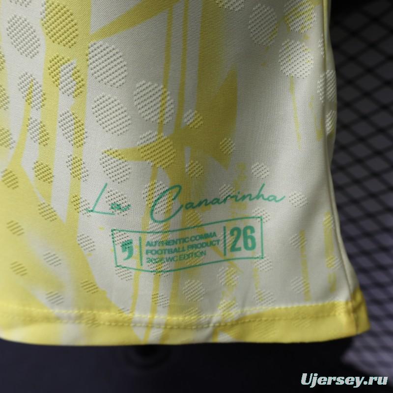 Player Version 2026 Brazil  Yellow with Abstract Feather Pattern Home Jersey