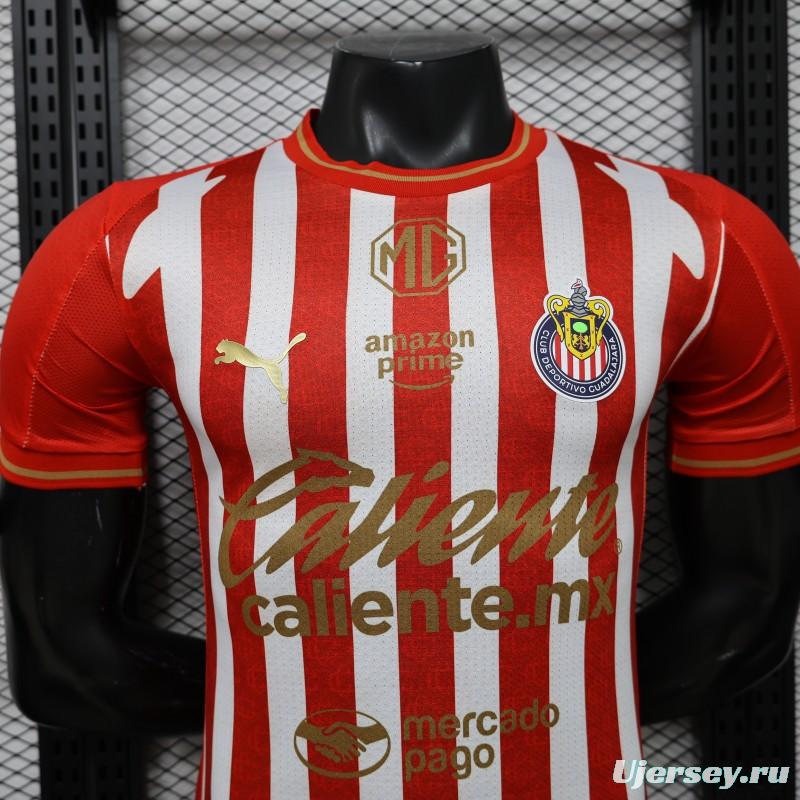 Player Version 26/27 Chivas de Guadalajara Red & White Stripes Home Jersey