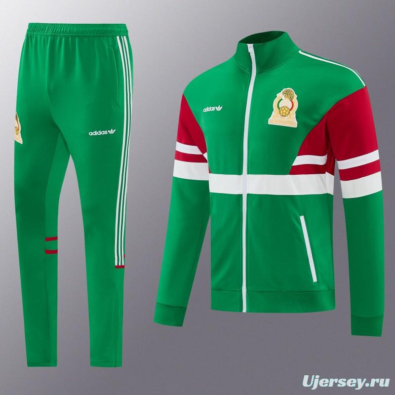 2026/27 Mexico  Green & Red Retro Full Zipper Jacket Tracksuit + Long Pants (Adidas Originals)