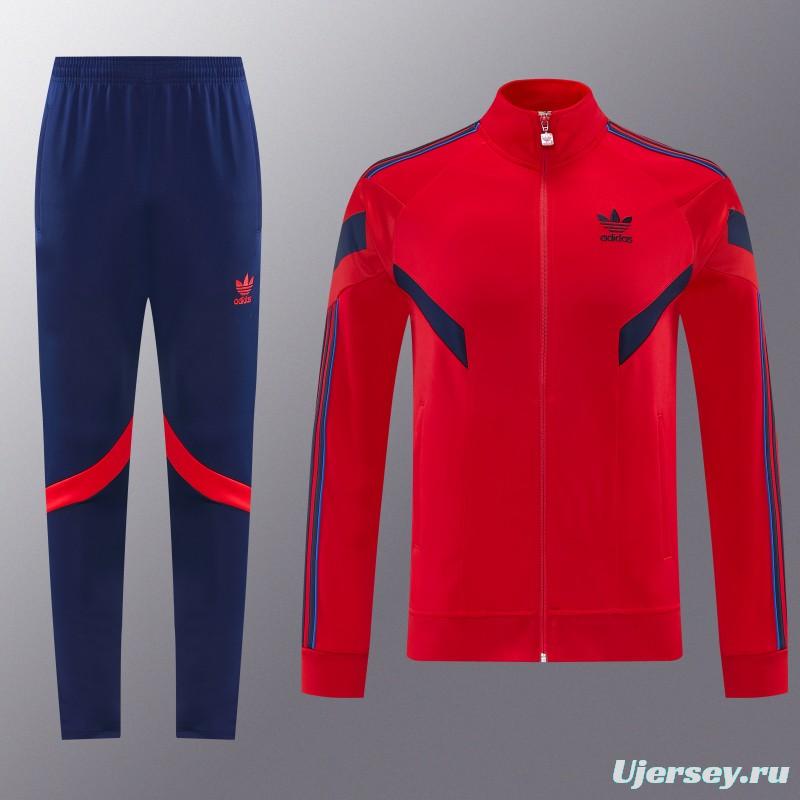 2026/27 Adidas Originals Red  Full Zipper Jacket Tracksuit + Navy Blue Long Pants