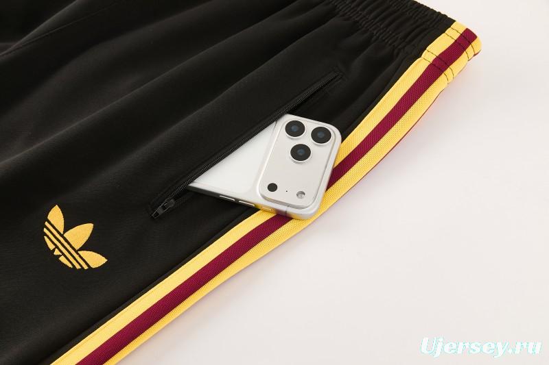 2026/27 AS Roma Burgundy & Gold Full Zipper Jacket Tracksuit +Black  Long Pants