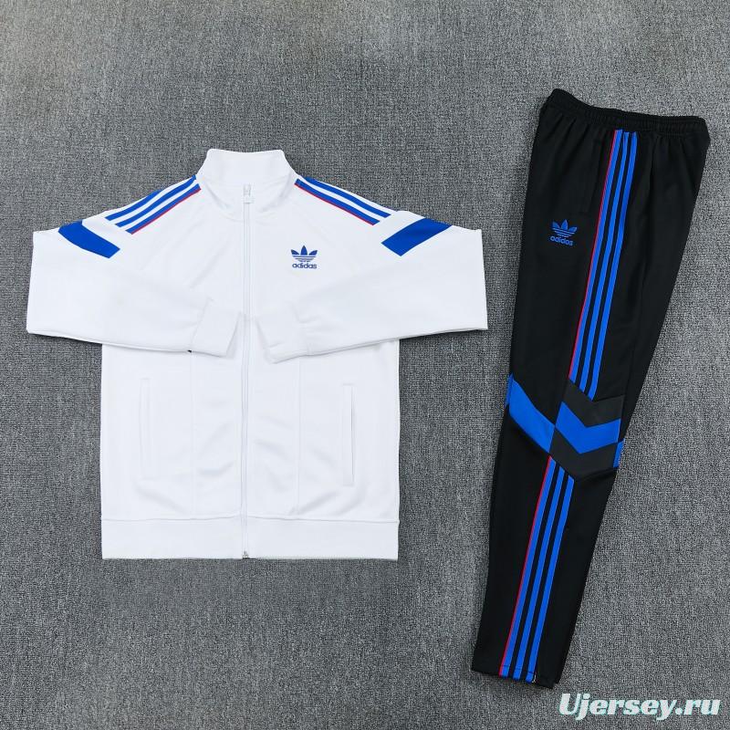 2026/27 Adidas Originals  White Full Zipper Jacket Tracksuit + Navy Blue Long Pants