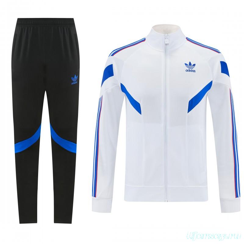 2026/27 Adidas Originals  White Full Zipper Jacket Tracksuit + Navy Blue Long Pants