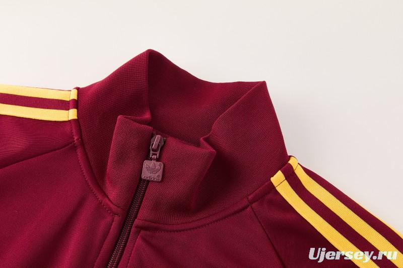 2026/27 AS Roma Burgundy & Gold Full Zipper Jacket Tracksuit +Black  Long Pants