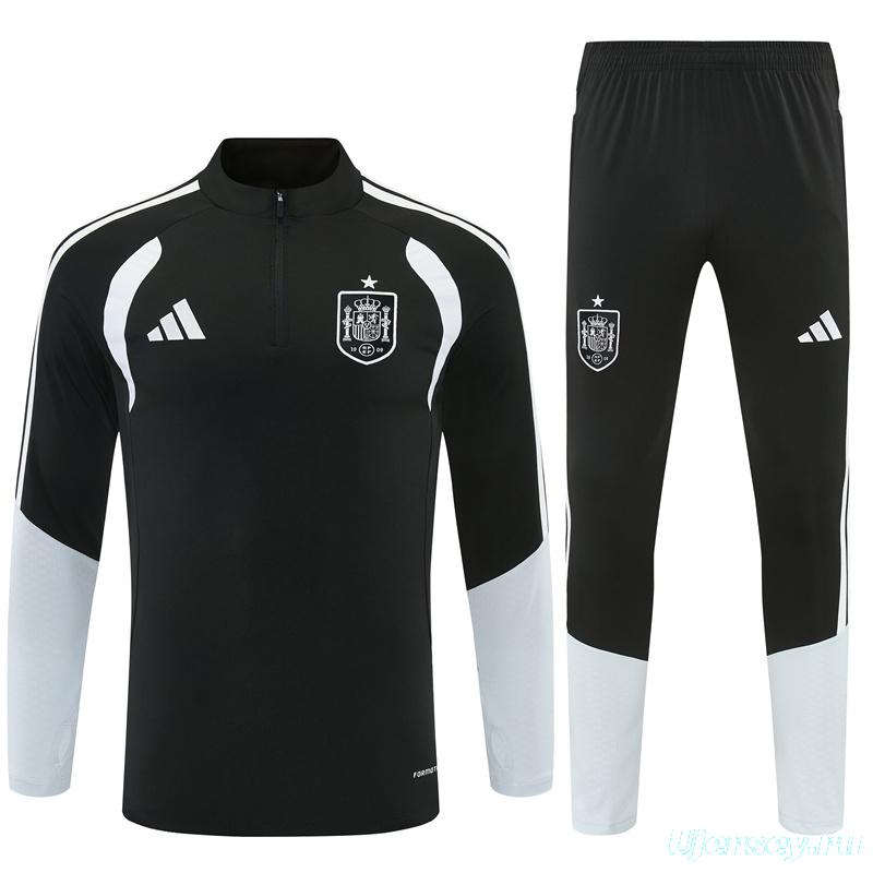 2026 Spain Black & White Half Zipper Jacket Tracksuit + Long Pants