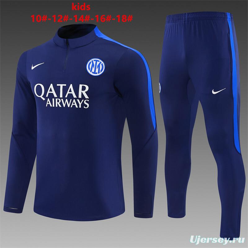 2026 Kids Inter Milan Dark Navy Blue Half Zipper Jacket Tracksuit + Long Pants