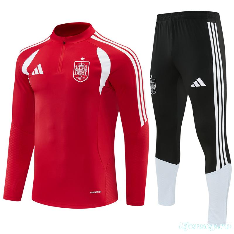 2026 Spain Red Half Zipper Jacket Tracksuit + Long Pants