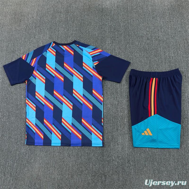 2026 Spain Navy Blue Multi-Color Diagonal Stripe Short Sleeve+Soccer Shorts