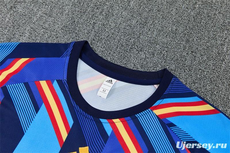 2026 Spain Navy Blue Multi-Color Diagonal Stripe Short Sleeve+Soccer Shorts