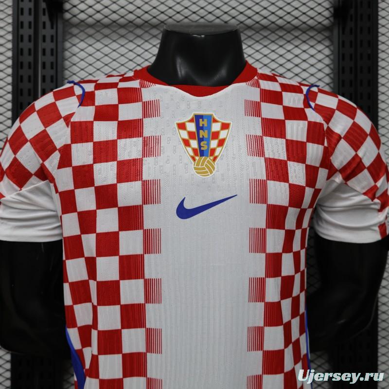 Player Version 2026 Croatia Home White & Red with Gradient Checkerboard Pattern Jersey