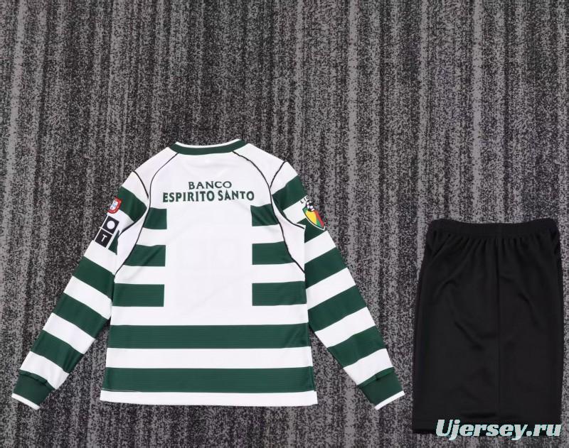 Retro Kids 01/03 Sporting CP White Green Home Long Sleeve Jersey